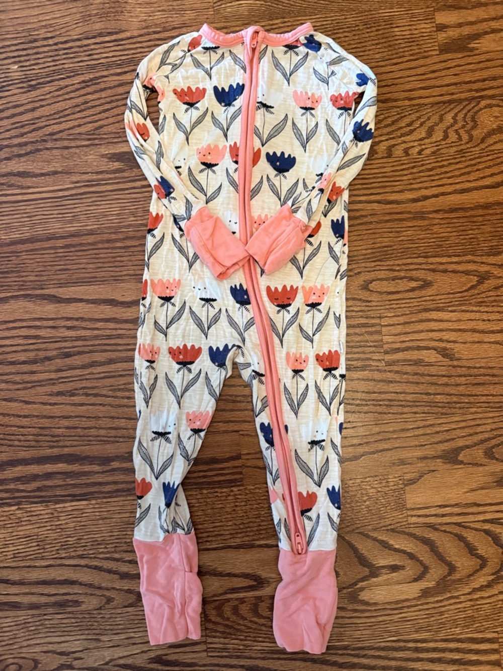 Little Sleepies Floral Zip Footed One-Piece in Cream, Pink, Blue and Coral